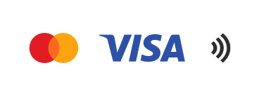 Dekalen har Visa/Mastercard-symbolerna samt symbolen med radiovågor som symboliserar betalsättet Blippa. 